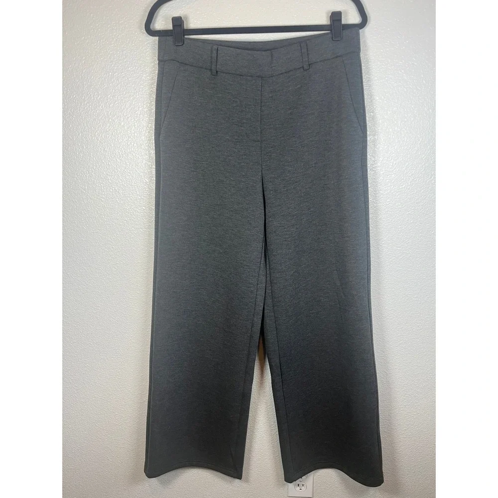 NWT OGL High Waisted Wide Leg Trouser Pants Knit Wool Blend Dark Gray Large